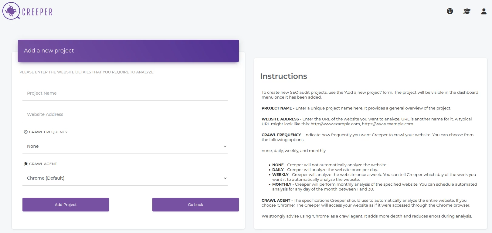 Add a new project 1 A screen shot of a website with a purple background showcasing a new project.