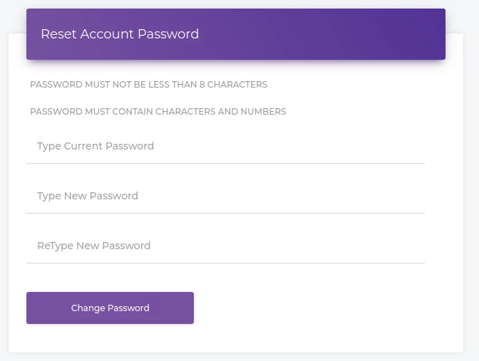Change/Update Creeper Account Password 2 Change/Update Creeper Account Password on a purple login page.