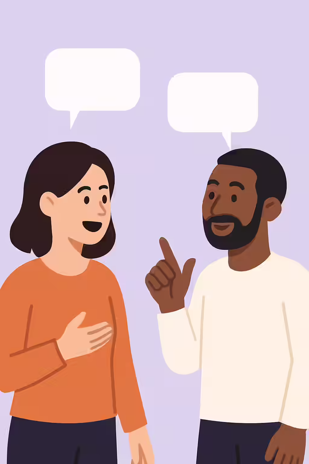 What's in a Name? A Guide to Accessible ARIA Dialogs 2 An illustration of two people having a conversation, symbolizing the importance of clear communication in web accessibility.