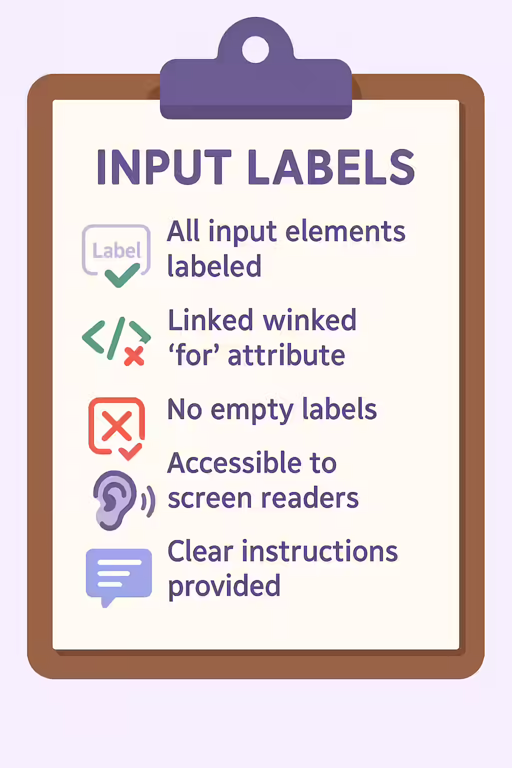 What's in a Name? A Guide to Visible Form Labels 2 An illustration of a checklist, symbolizing the importance of making sure your form elements have visible labels.