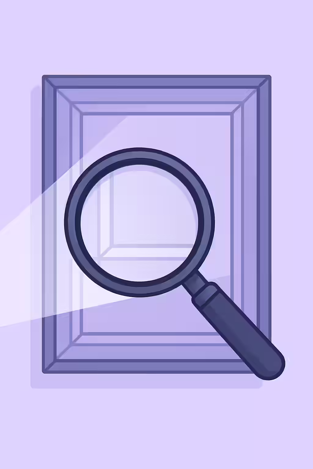 An illustration of a magnifying glass over a frame, symbolizing the process of testing frames with axe-core.