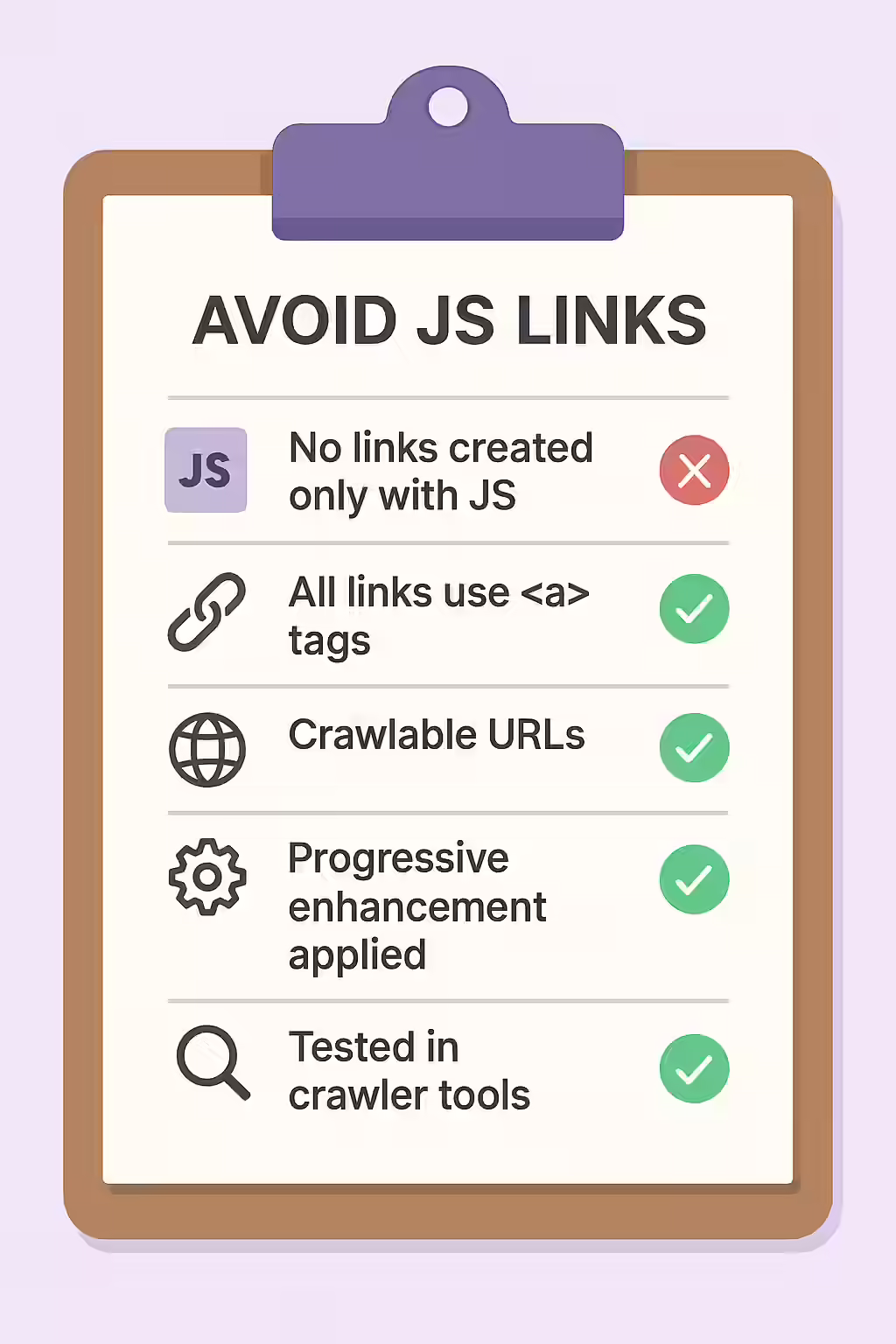 The Hidden Link: A Guide to JavaScript Links 2 An illustration of a checklist, symbolizing the importance of making sure your website is free of JavaScript links.