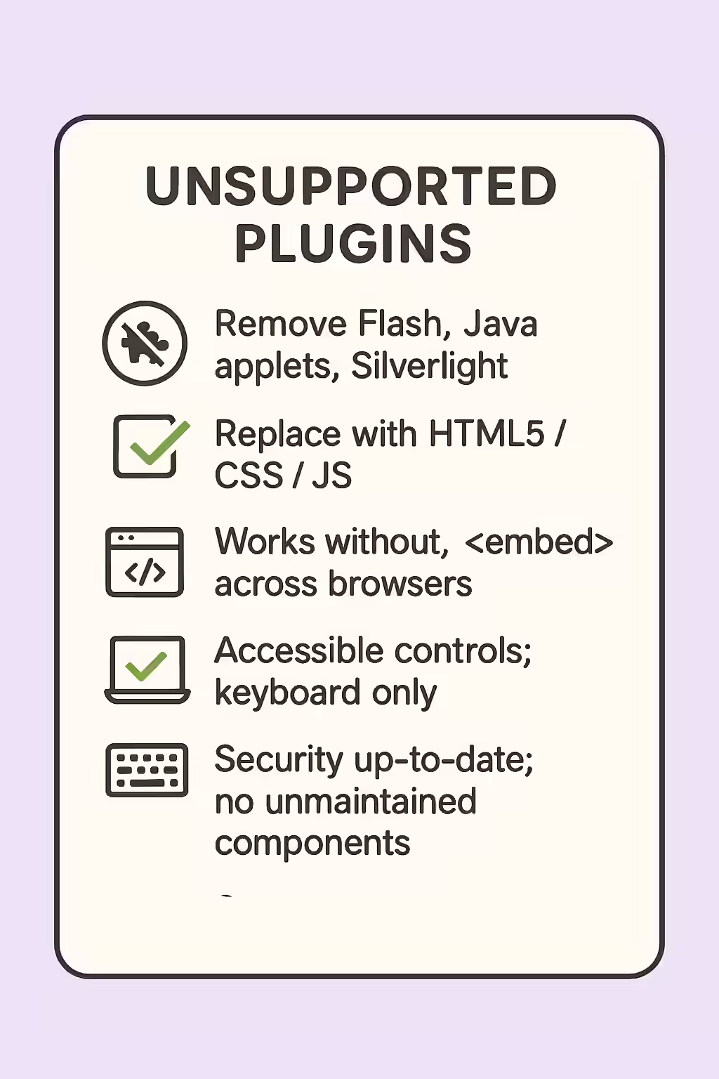 The Ghost of Geocities Past: A Guide to Unsupported Plugins 2 An illustration of a checklist, symbolizing the importance of making sure your website is free of unsupported plugins.