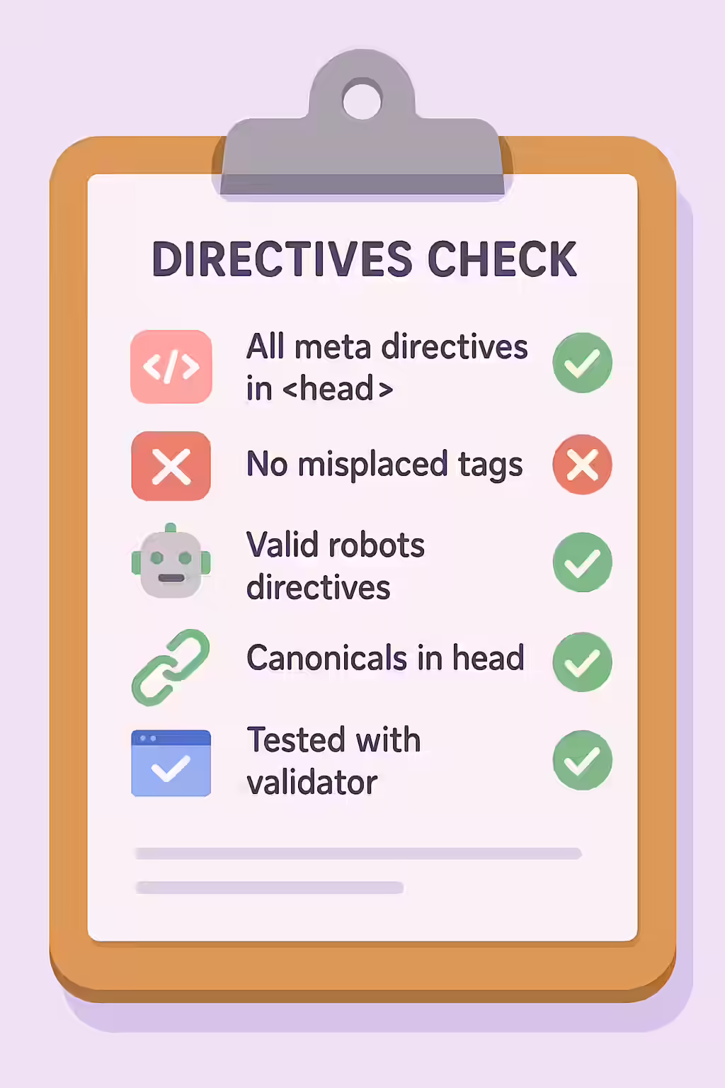The Out-of-Place Page: A Guide to Directives Outside the Head 2 An illustration of a checklist, symbolizing the importance of making sure your website is free of directives outside the head.