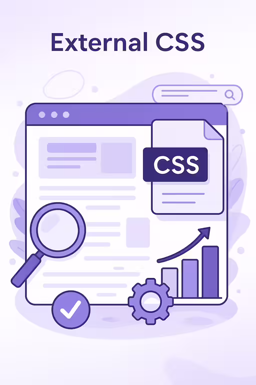 The Blueprint for a Beautiful Website: A Guide to External CSS 2 An illustration of a paintbrush with the CSS logo, painting a stylized website, symbolizing the power of external CSS to style a site.