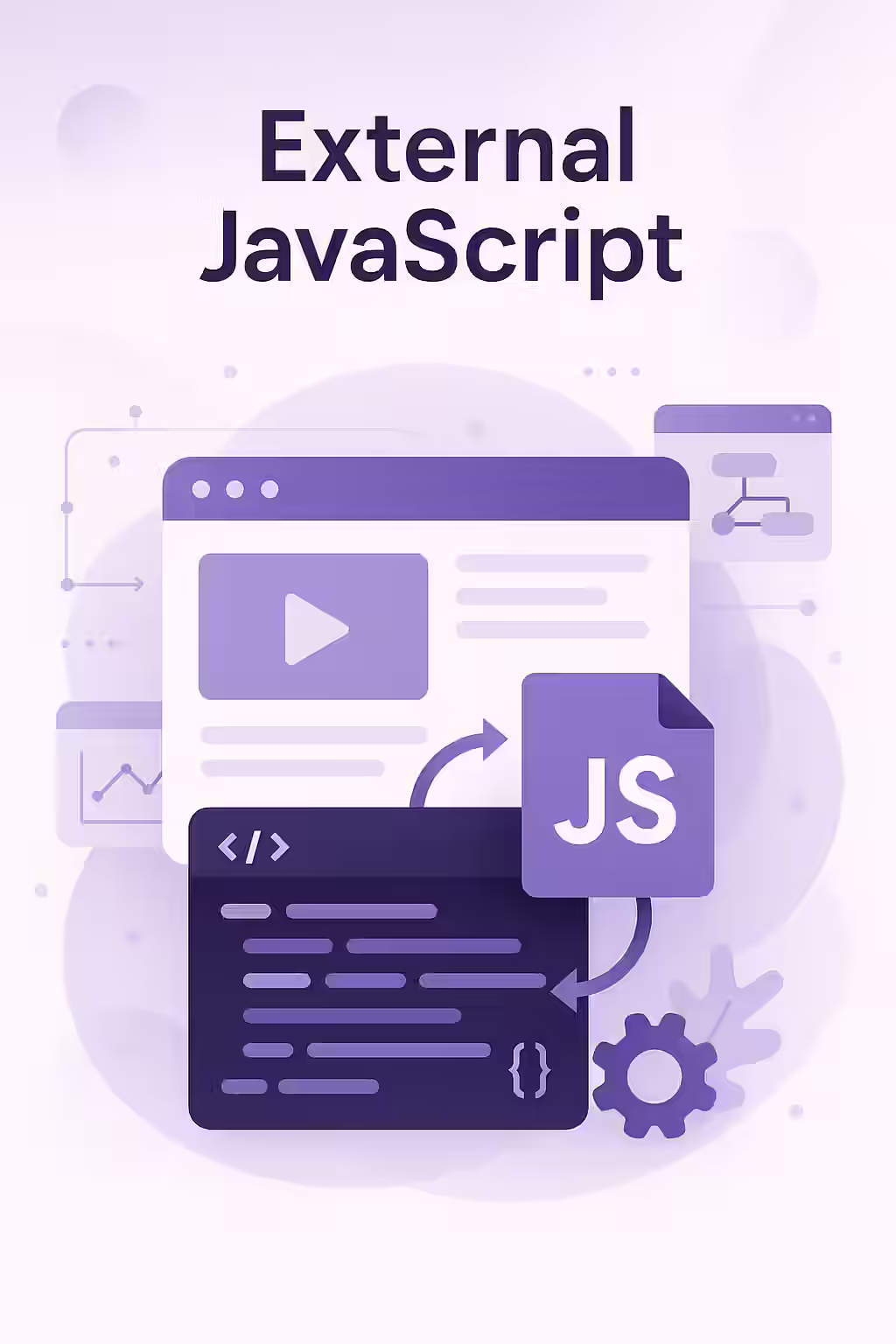 The Magic of Interactivity: A Guide to External JavaScript 1 An illustration of a separate JavaScript file connected to an HTML document, symbolizing the concept of external JavaScript.