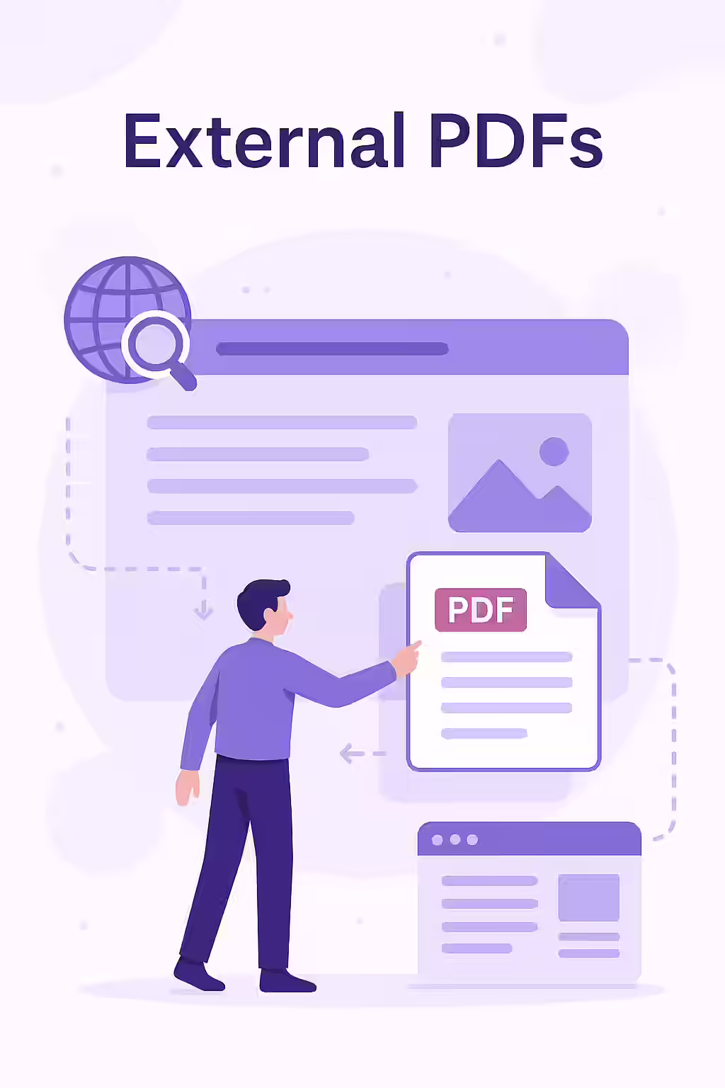 An illustration of a stylized PDF document icon, symbolizing the topic of external PDFs.