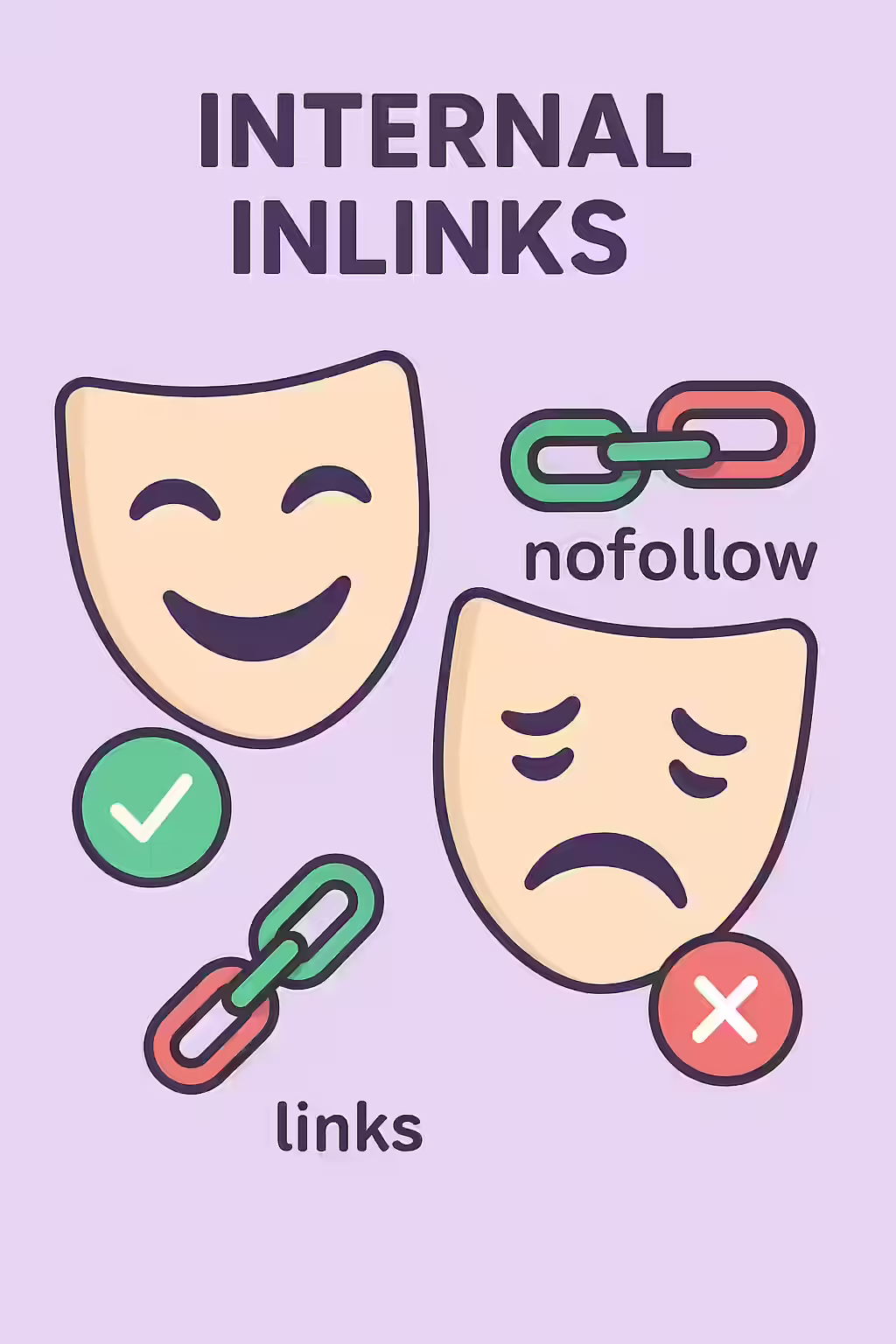 The Two-Faced Link: A Guide to Follow and Nofollow Internal Inlinks 1 An illustration of two masks, symbolizing the importance of fixing follow and nofollow internal inlinks.