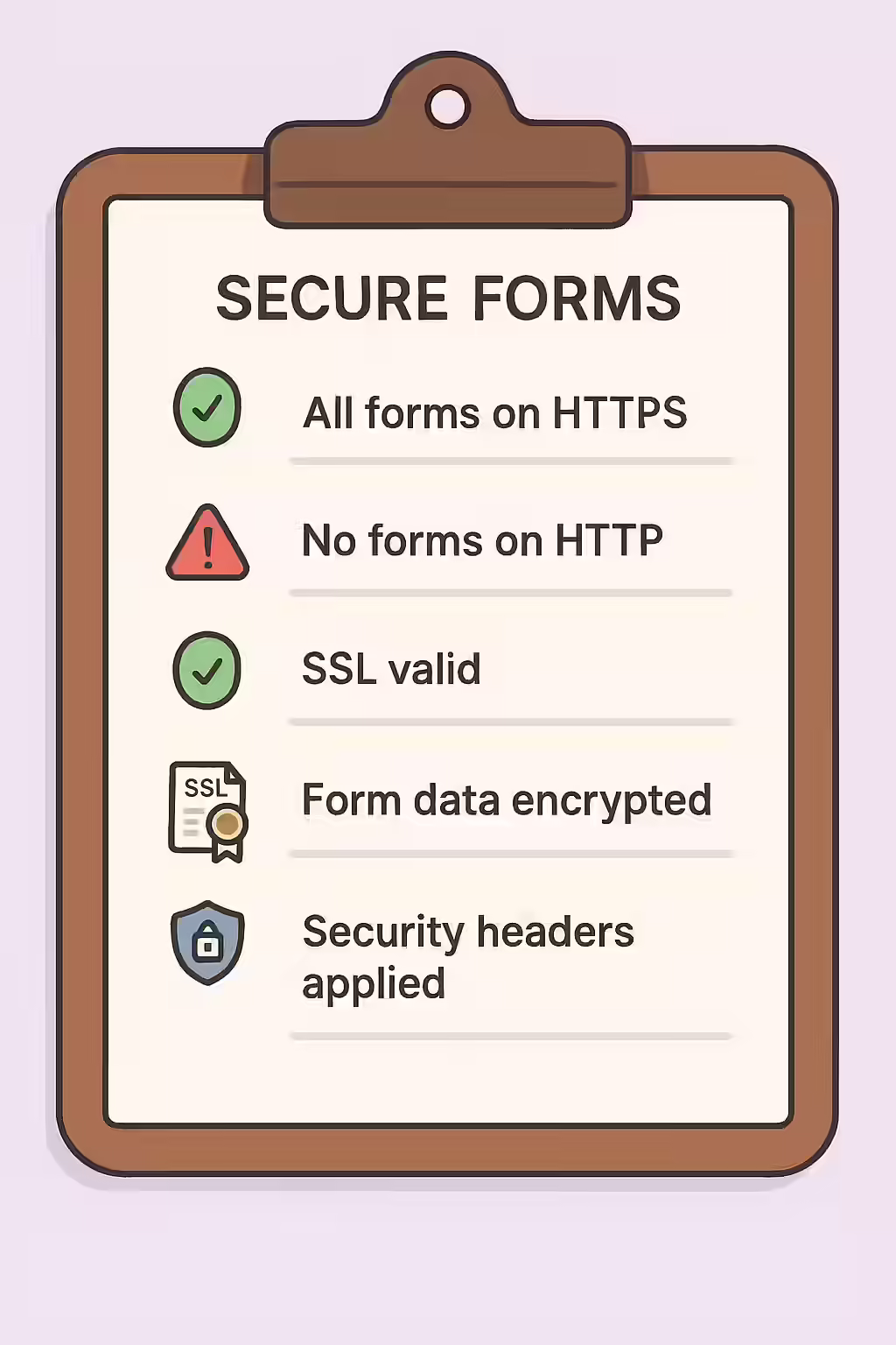 The Unlocked Back Door: A Guide to Insecure Form URLs 2 An illustration of a checklist, symbolizing the importance of making sure your website is free of insecure form URLs.