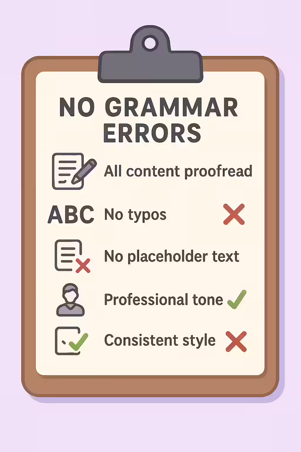 The Write Stuff: A Guide to Grammar Errors 2 An illustration of a checklist, symbolizing the importance of making sure your website is free of grammar errors.