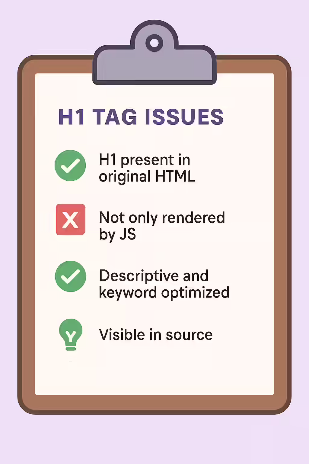 The Hidden Headline: A Guide to H1s Only in Rendered HTML 2 An illustration of a checklist, symbolizing the importance of making sure your website is free of H1s only in rendered HTML.