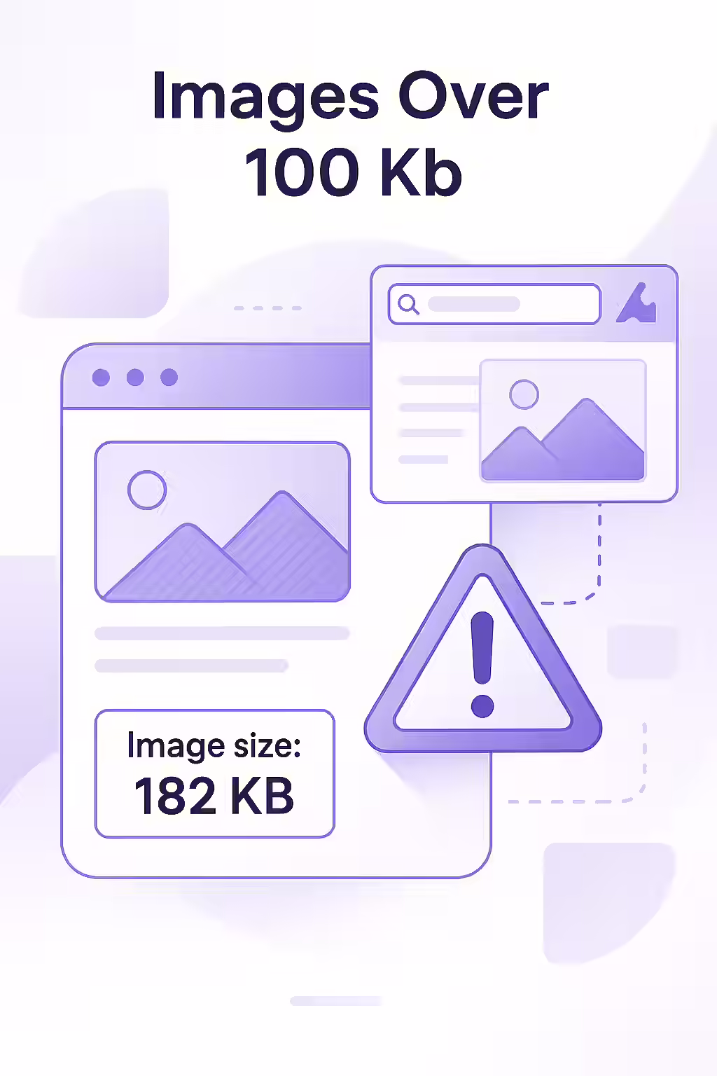 The 100KB Rule: Optimizing Image Size for Page Speed and SEO 1 An illustration showing a large, heavy image slowing down a website's loading speed, contrasted with a small, light image that loads quickly.