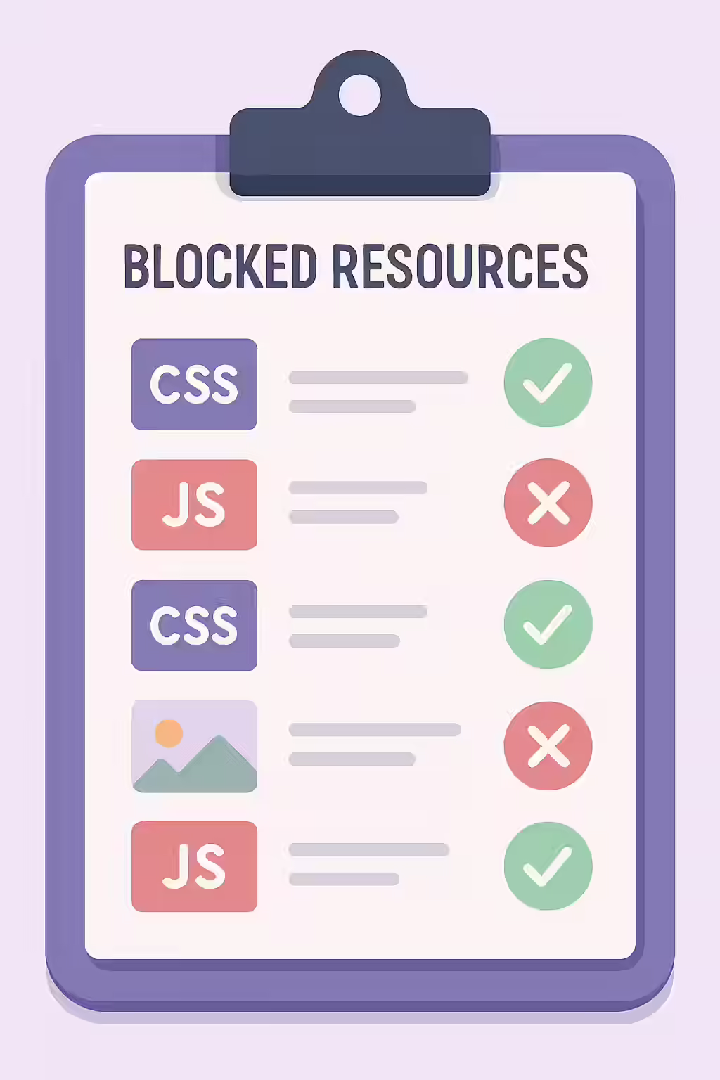The Half-Loaded Page: A Guide to Fixing Blocked Internal Resources 2 An illustration of a checklist for auditing and fixing blocked internal resources.
