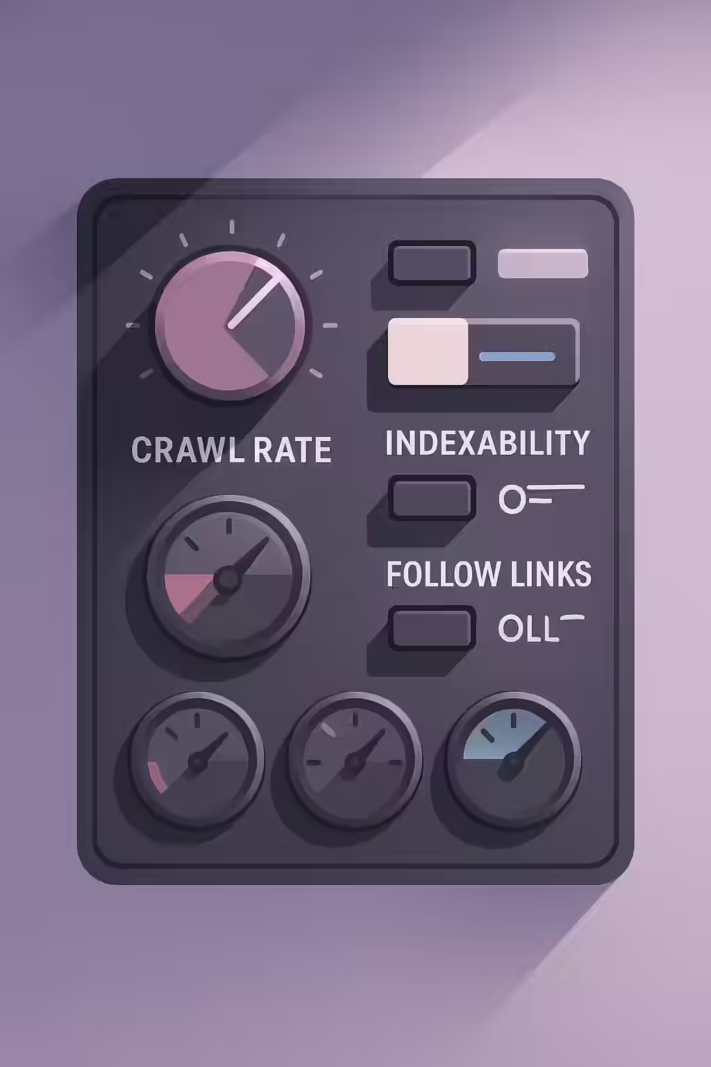 An illustration of a control panel with various switches and dials, symbolizing the control that meta robots and directives give you over your website.
