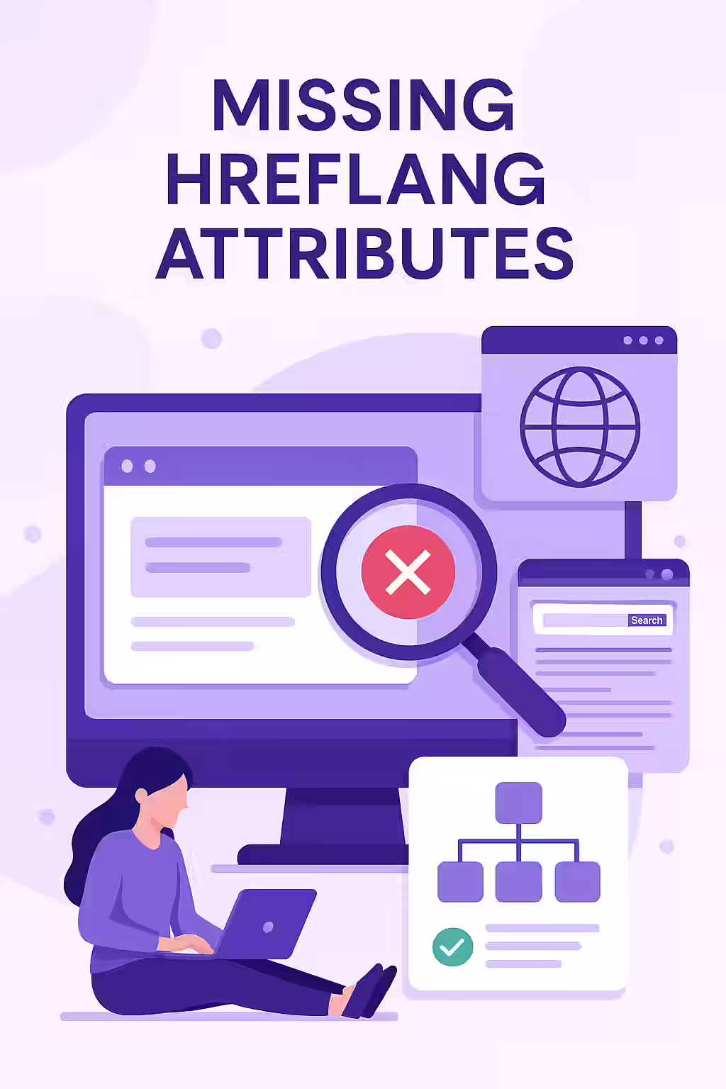 The Missing Link: A Guide to Self-Referencing Hreflang Tags 1 An illustration of a circular link structure with one link missing back to the original page, symbolizing a missing self-referencing hreflang tag.