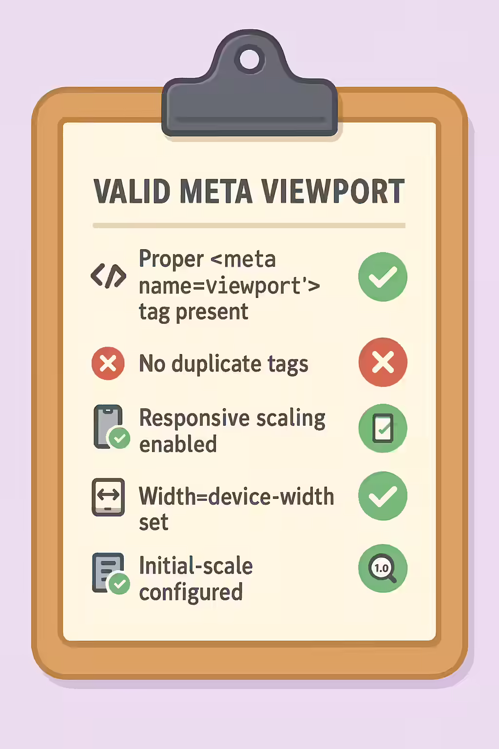 The Right View: A Guide to the Meta Viewport Tag 2 An illustration of a checklist, symbolizing the importance of making sure your pages have a valid meta viewport tag.