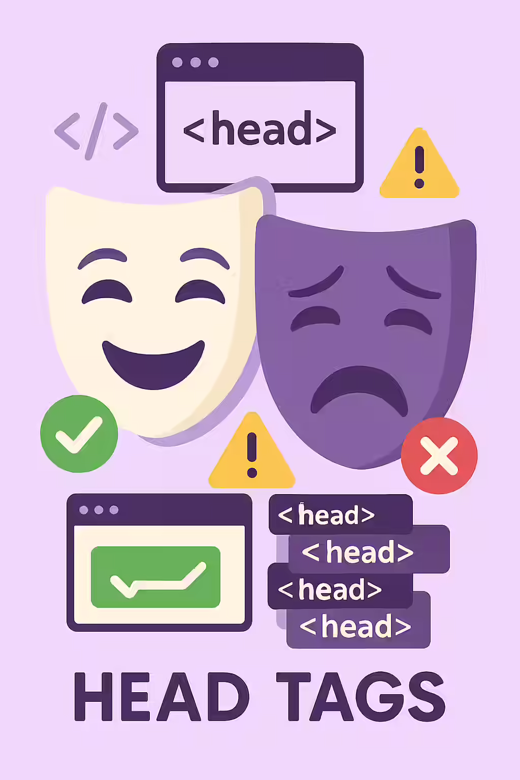 The Command Center: Why Your HTML Needs One Valid Head Tag 1 An illustration of two masks, symbolizing the confusion caused by multiple head tags.