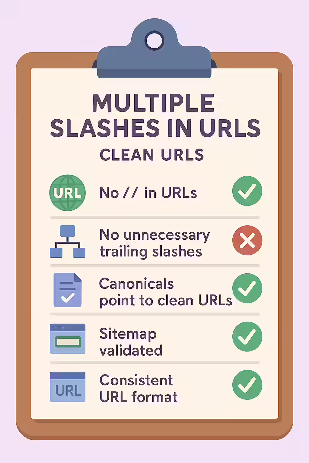 Untangling Your URLs: A Guide to Fixing Multiple Slashes 2 An illustration of a checklist, symbolizing the importance of making sure your website is free of multiple slashes in URLs.