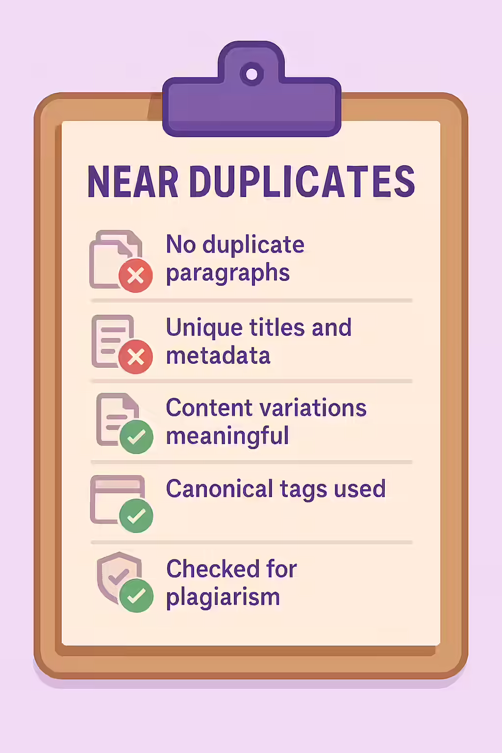 Echoes in the Hallway: A Guide to Fixing Near-Duplicate Content 2 An illustration of a checklist, symbolizing the importance of making sure your website is free of near duplicates.