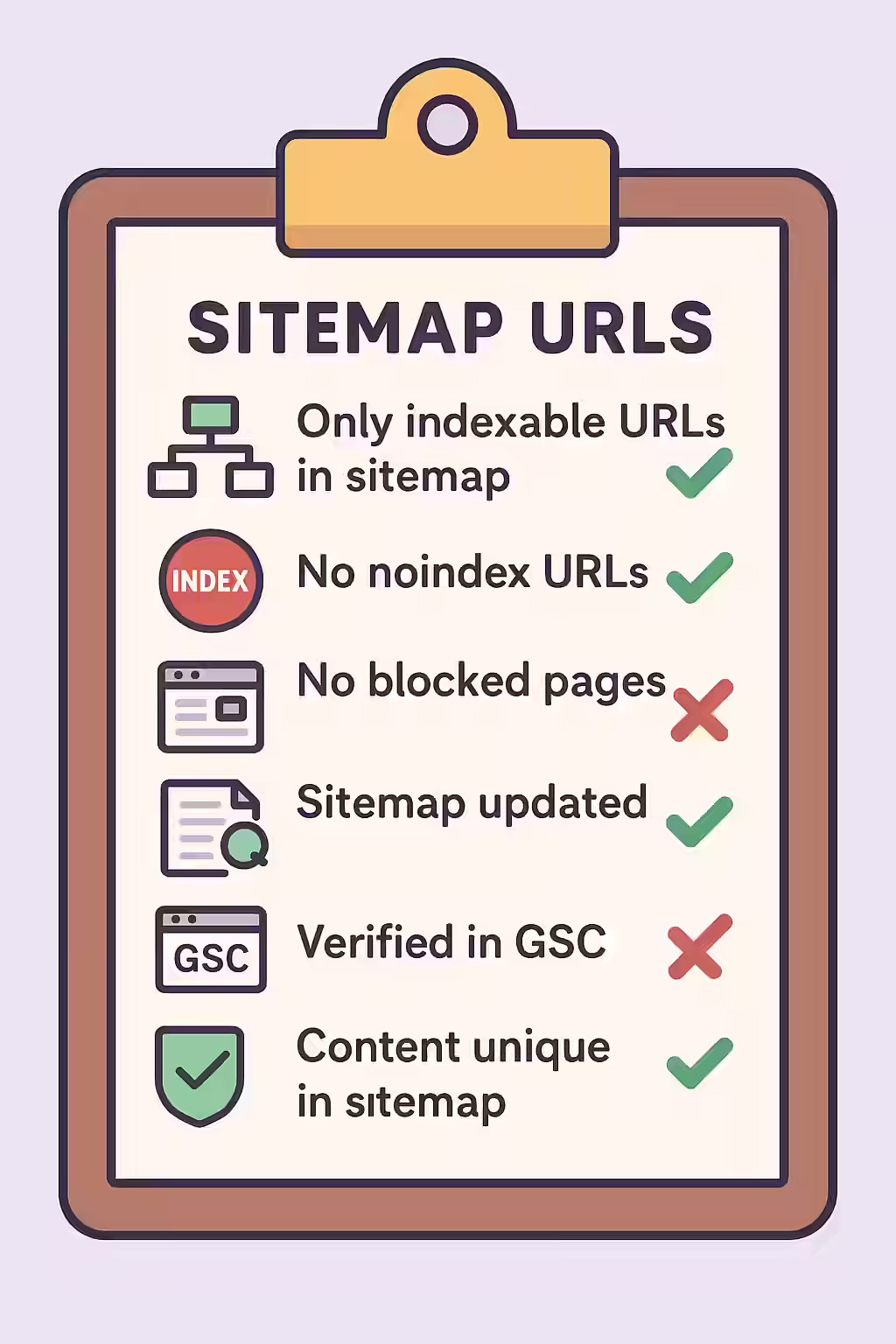 The Conflicting Map: A Guide to Non-Indexable URLs in Sitemaps 2 An illustration of a checklist, symbolizing the importance of auditing for non-indexable URLs in sitemaps.