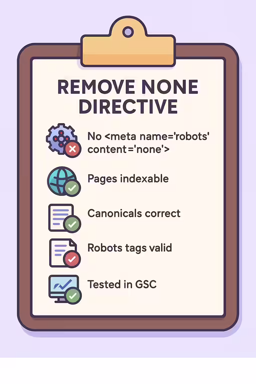 The 'None' Directive: A Guide to the 'noindex, nofollow' Combination 2 An illustration of a checklist, symbolizing the importance of auditing for the 'none' directive.