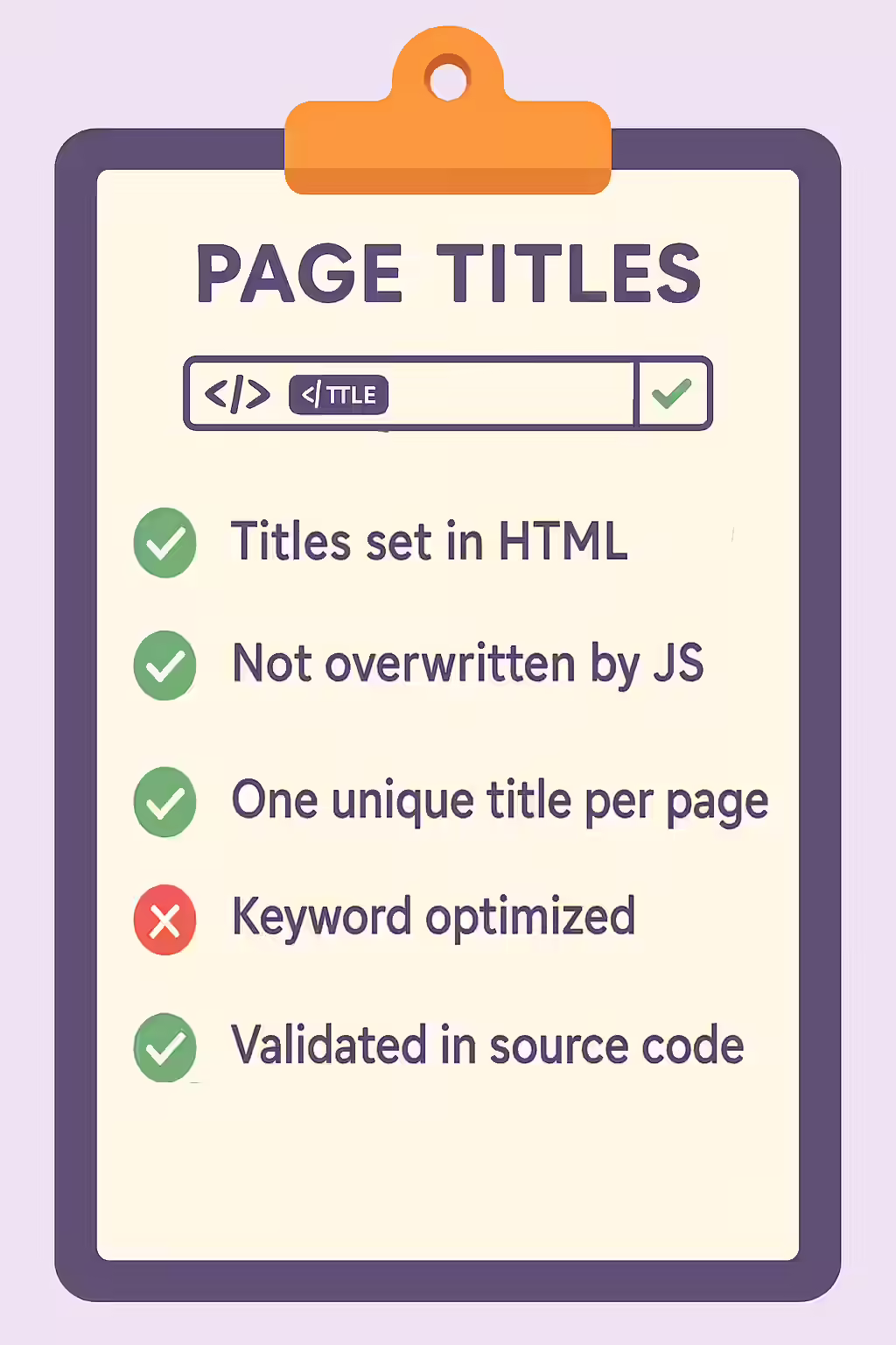 The Changing Title: A Guide to Page Titles Updated by JavaScript 2 An illustration of a checklist, symbolizing the importance of auditing for page titles that are updated by JavaScript.