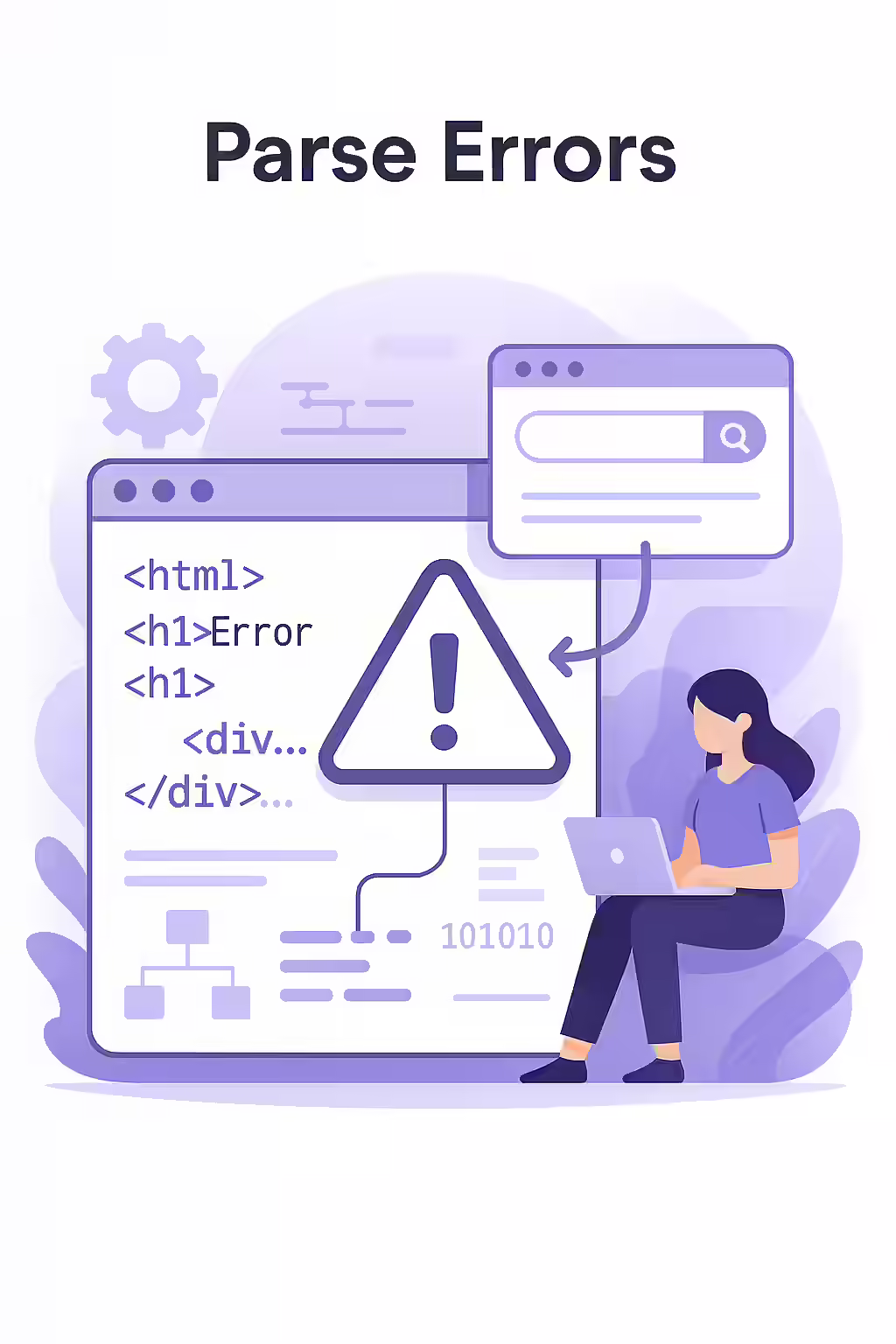 The Code's Stutter: How Parse Errors Can Derail Your SEO 1 An illustration of a robot looking confused at a piece of code with a large red X on it, symbolizing a parse error.