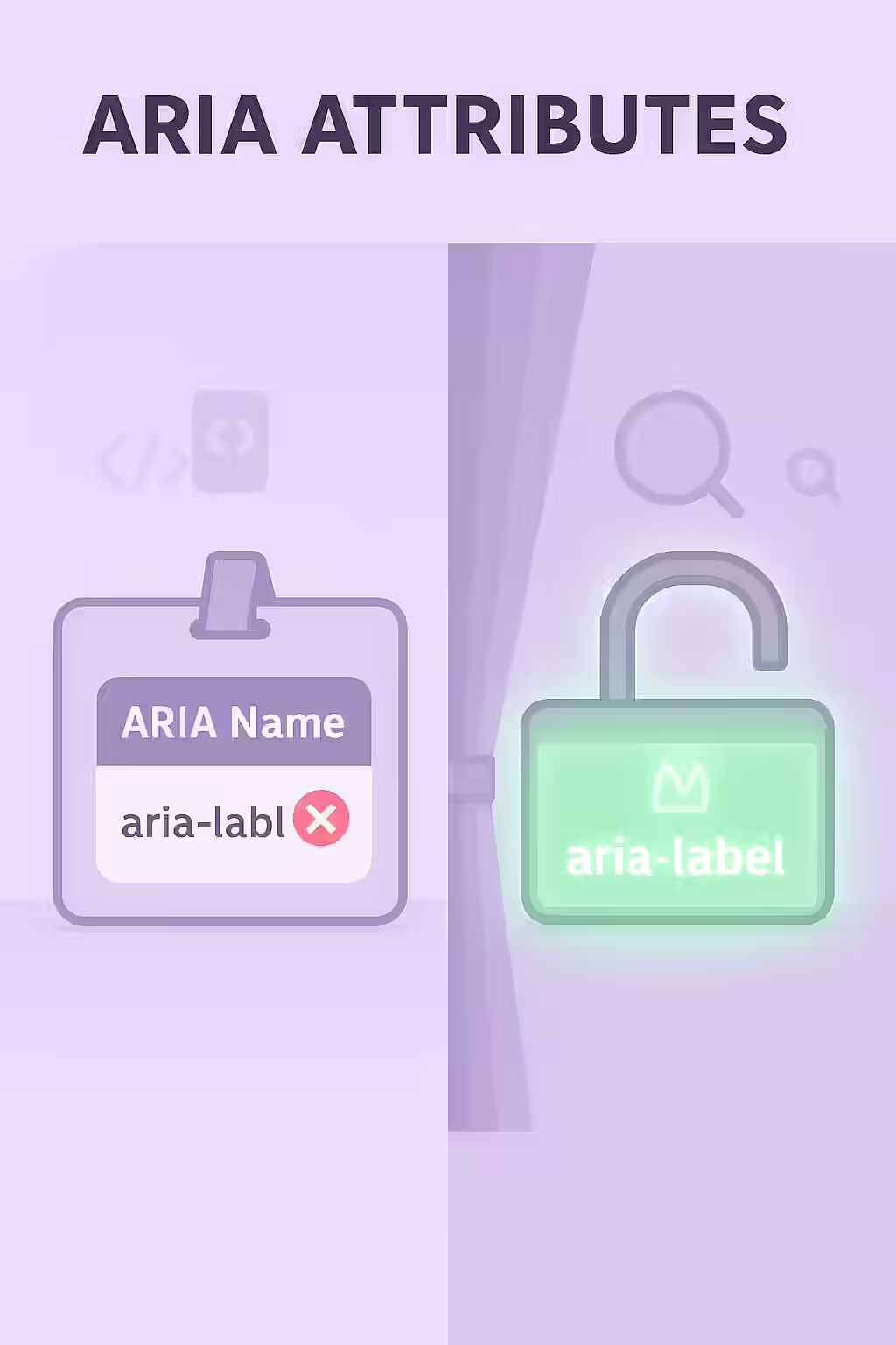 What's in a Name? A Guide to Valid ARIA Attribute Names 1 An illustration of a name tag, symbolizing the importance of using valid ARIA attribute names.