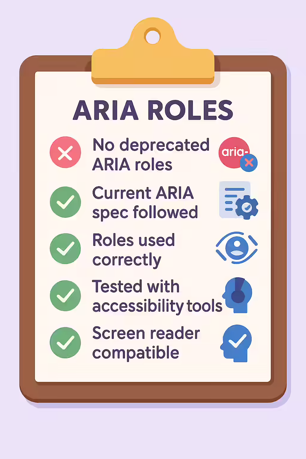 The Ghost of Geocities Past: A Guide to Deprecated ARIA Roles 2 An illustration of a checklist, symbolizing the importance of making sure you are not using deprecated ARIA roles.