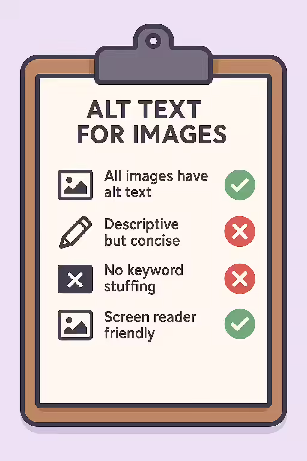 A Picture is Worth a Thousand Words: A Guide to Alternate Text for Images 2 An illustration of a checklist, symbolizing the importance of making sure your images have alternate text.