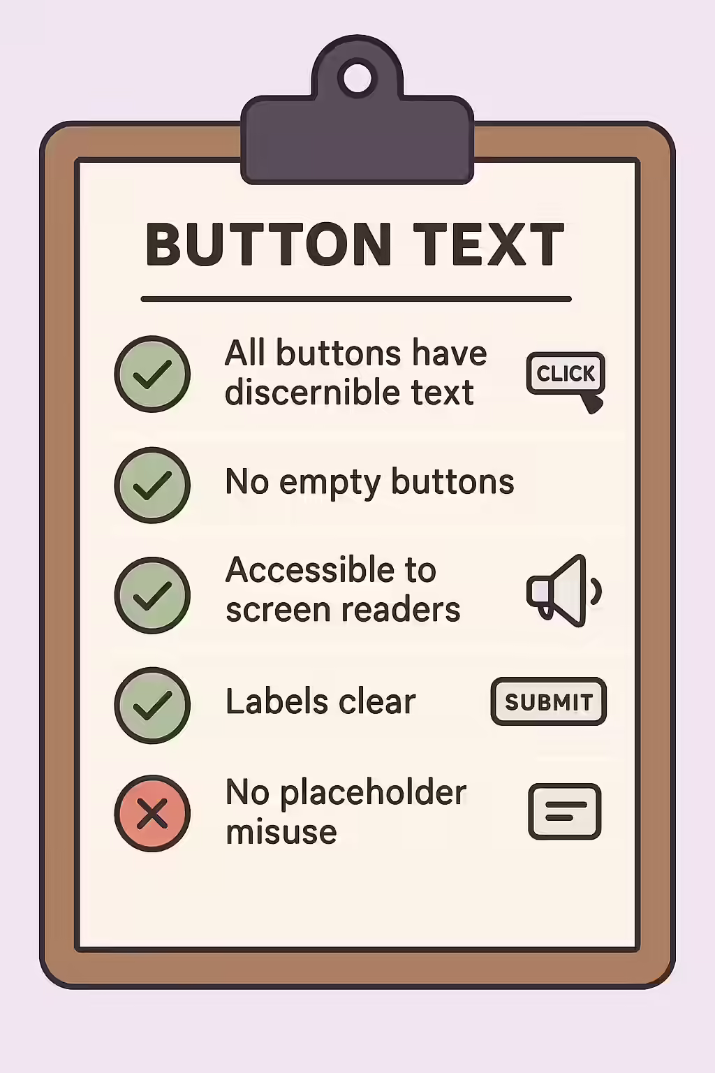 What's in a Name? A Guide to Discernible Text for Input Buttons 2 An illustration of a checklist, symbolizing the importance of making sure your input buttons have discernible text.