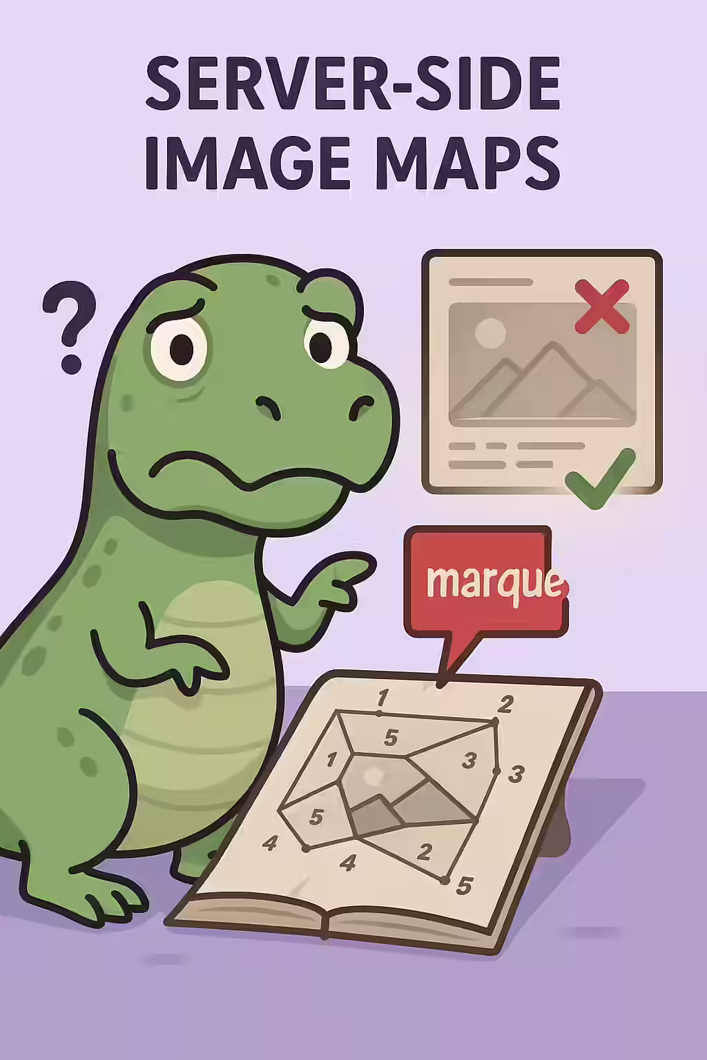 The Ghost of Geocities Past: A Guide to Server-Side Image Maps 1 An illustration of a dinosaur, symbolizing the deprecated status of server-side image maps.