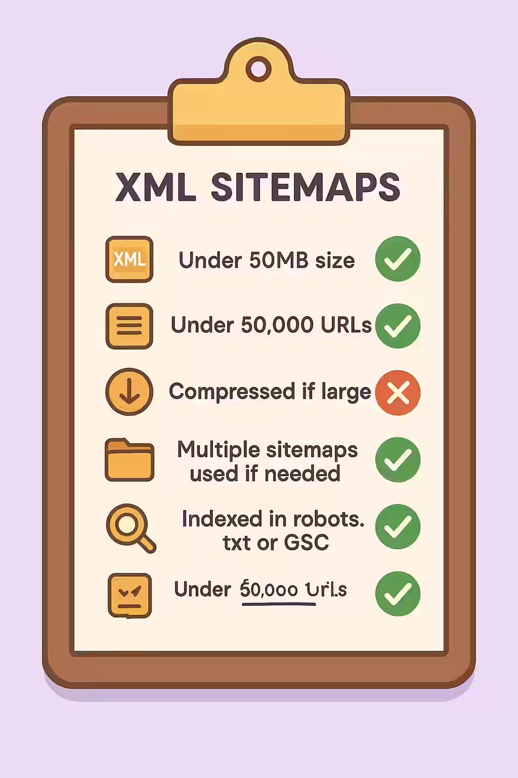 The Never-Ending Story: A Guide to XML Sitemaps Over 50mb 2 An illustration of a checklist, symbolizing the importance of making sure your website is free of XML sitemaps over 50mb.